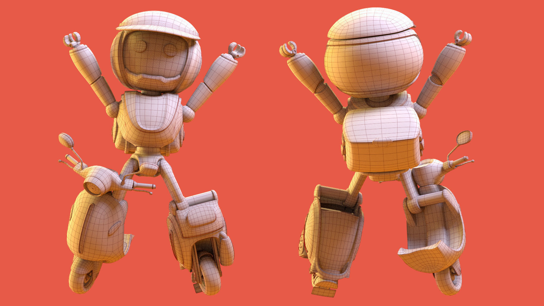 Robot character transformer scooter classic scifi rigged in maya Low-poly 3D model_15