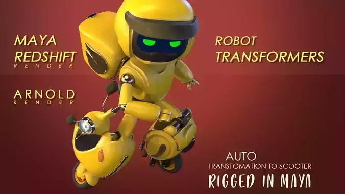 Robot character transformer scooter classic scifi rigged in maya Low-poly 3D model Robot character transformer scooter classic scifi rigged in maya Low-poly 3D model