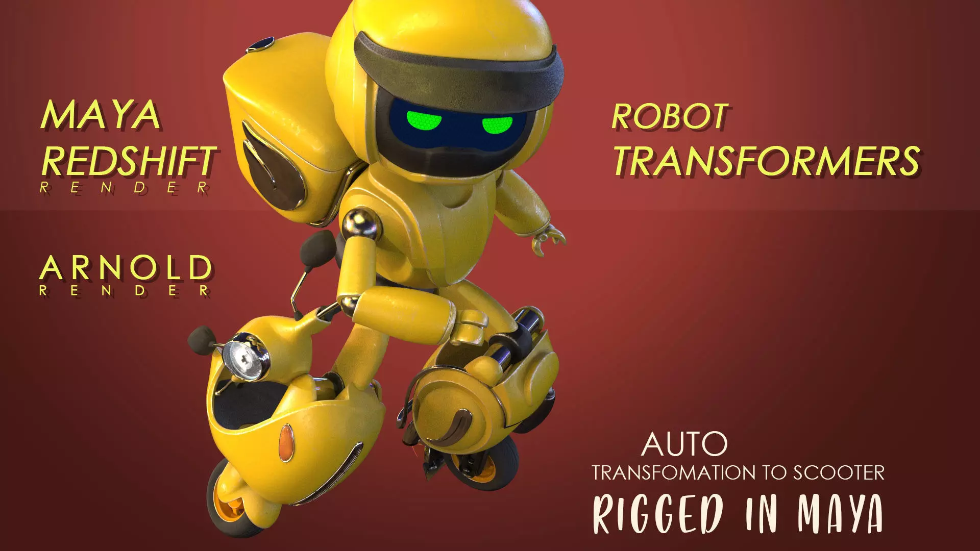 Robot character transformer scooter classic scifi rigged in maya Low-poly 3D model_0