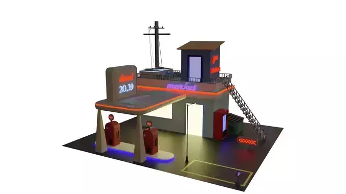 Low Poly Gas Station Scene Free low-poly 3D model