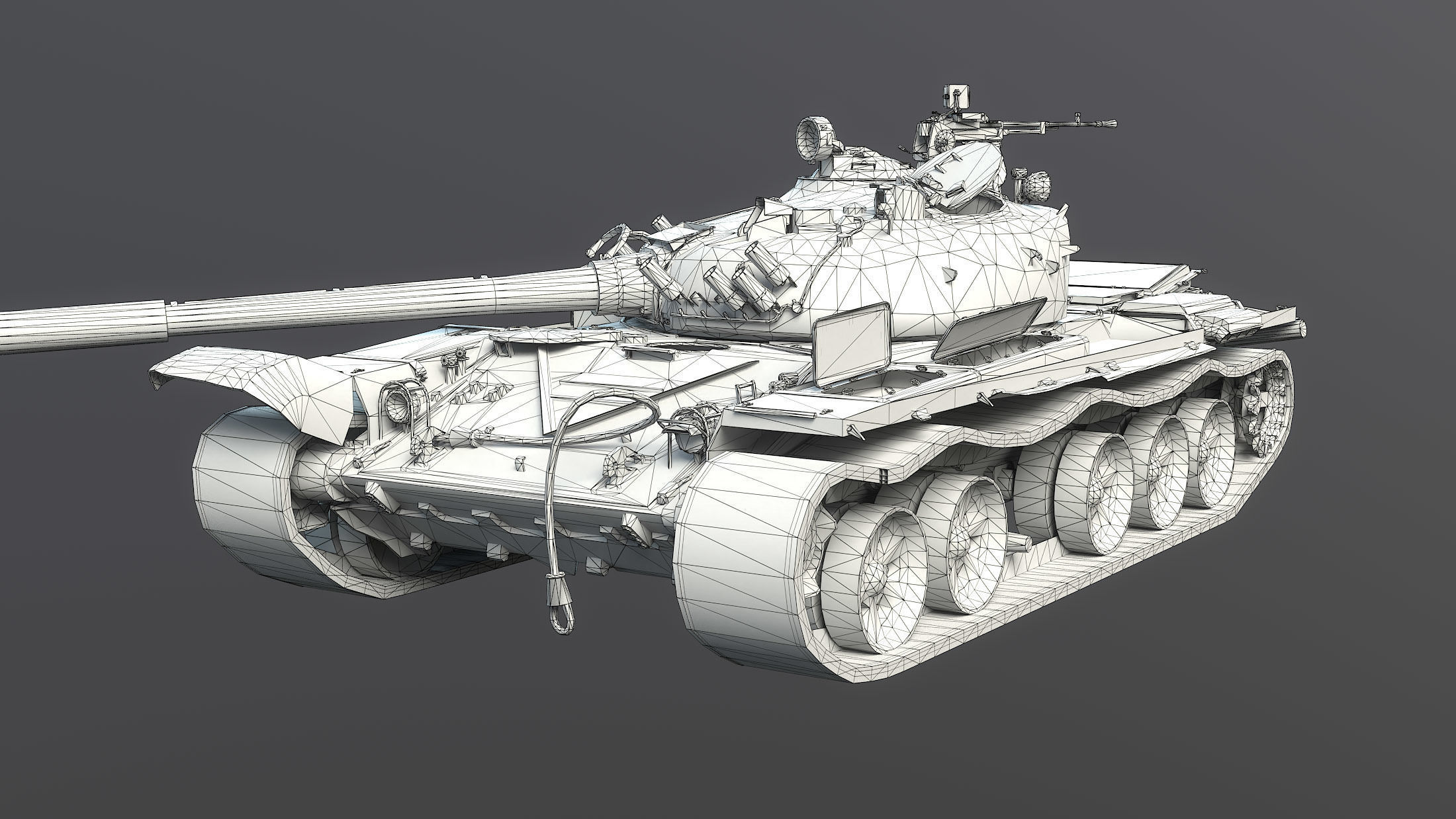 T-72A Tank Destroyed Low-poly 3D model_7