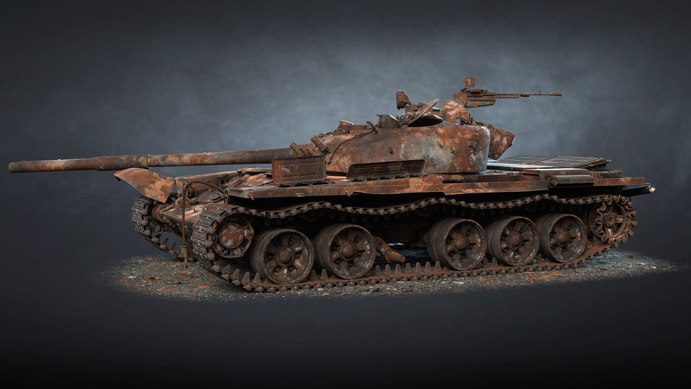 T-72A Tank Destroyed Low-poly 3D model_2