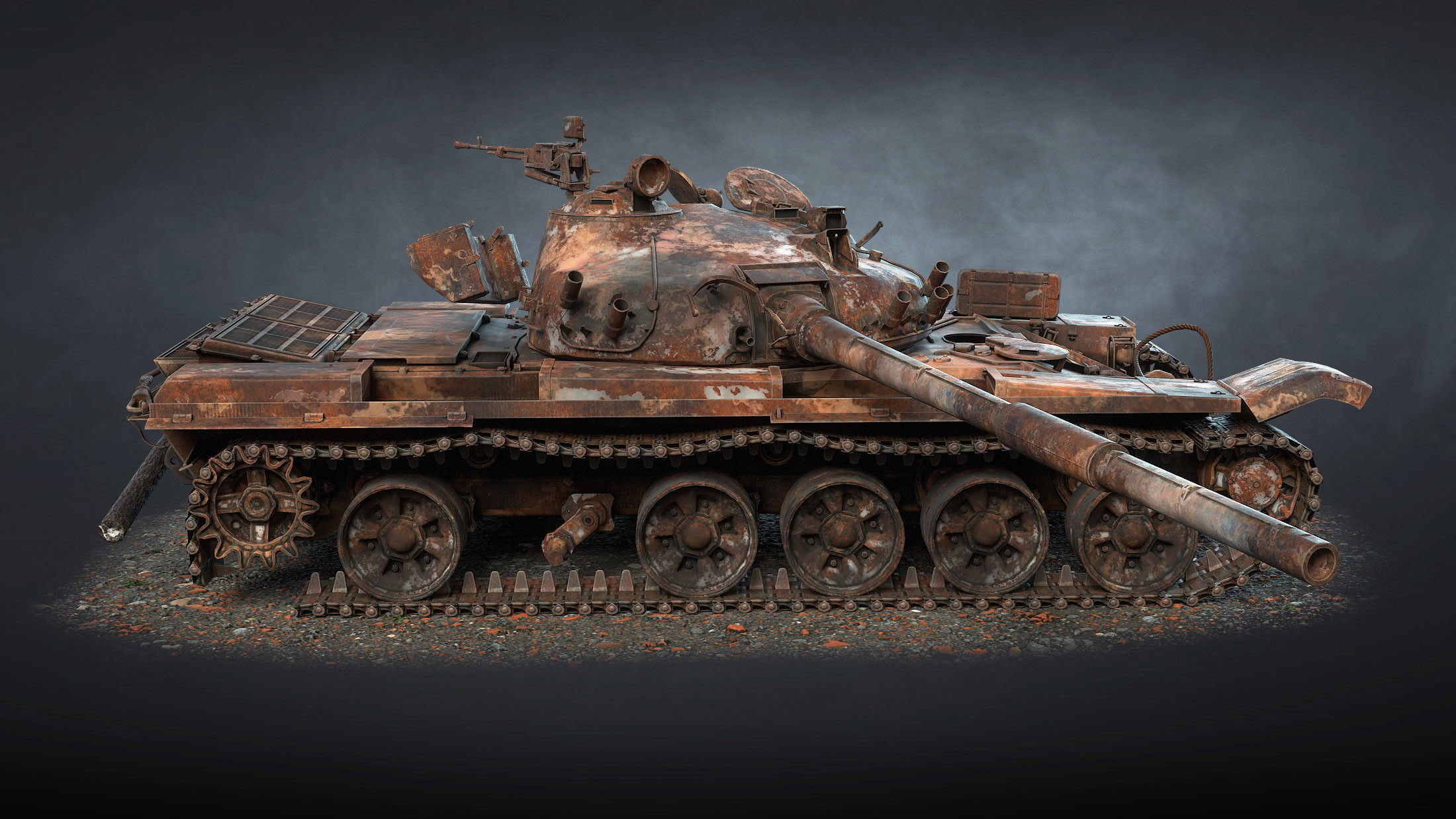 T-72A Tank Destroyed Low-poly 3D model_5