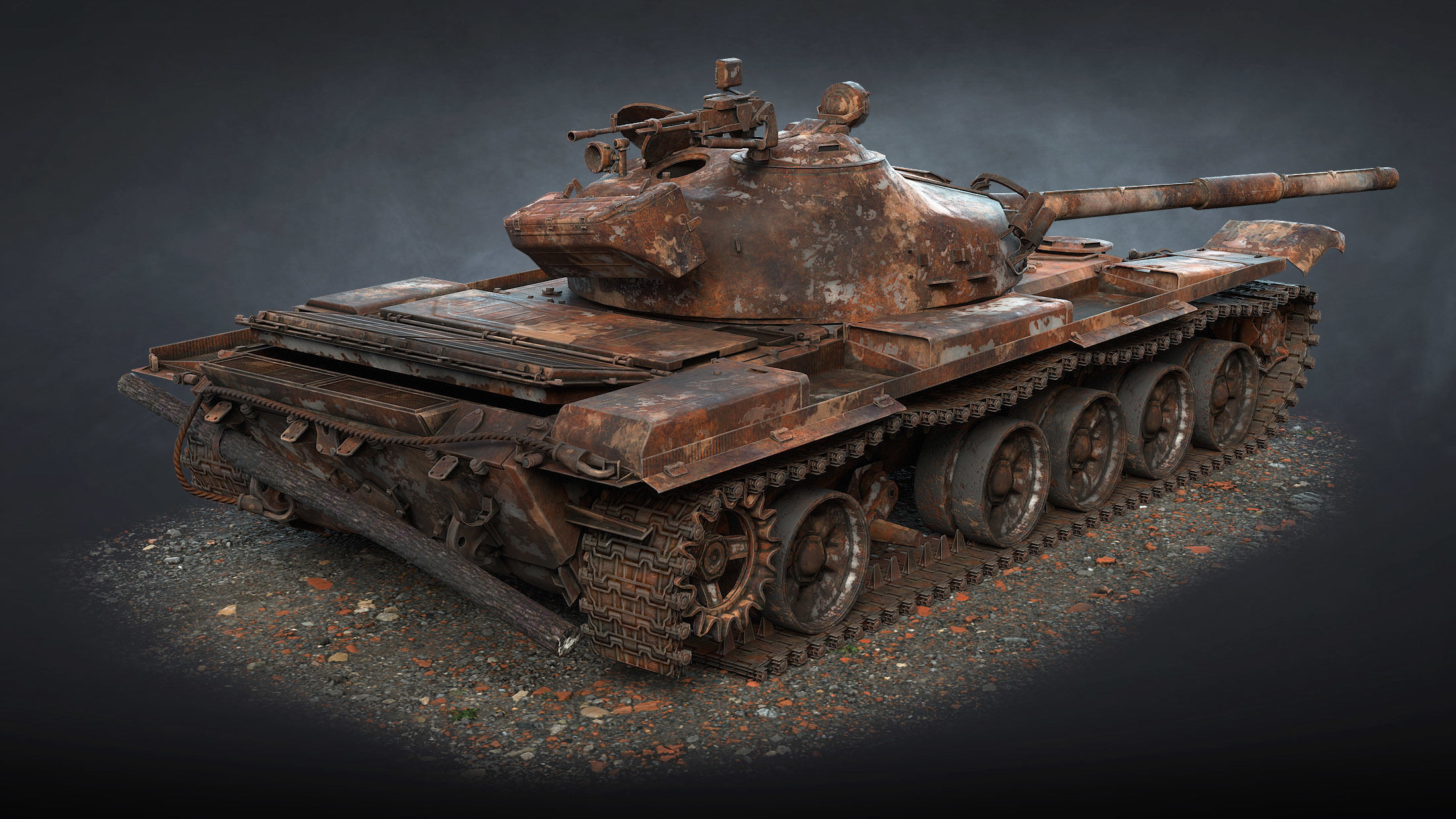 T-72A Tank Destroyed Low-poly 3D model_4