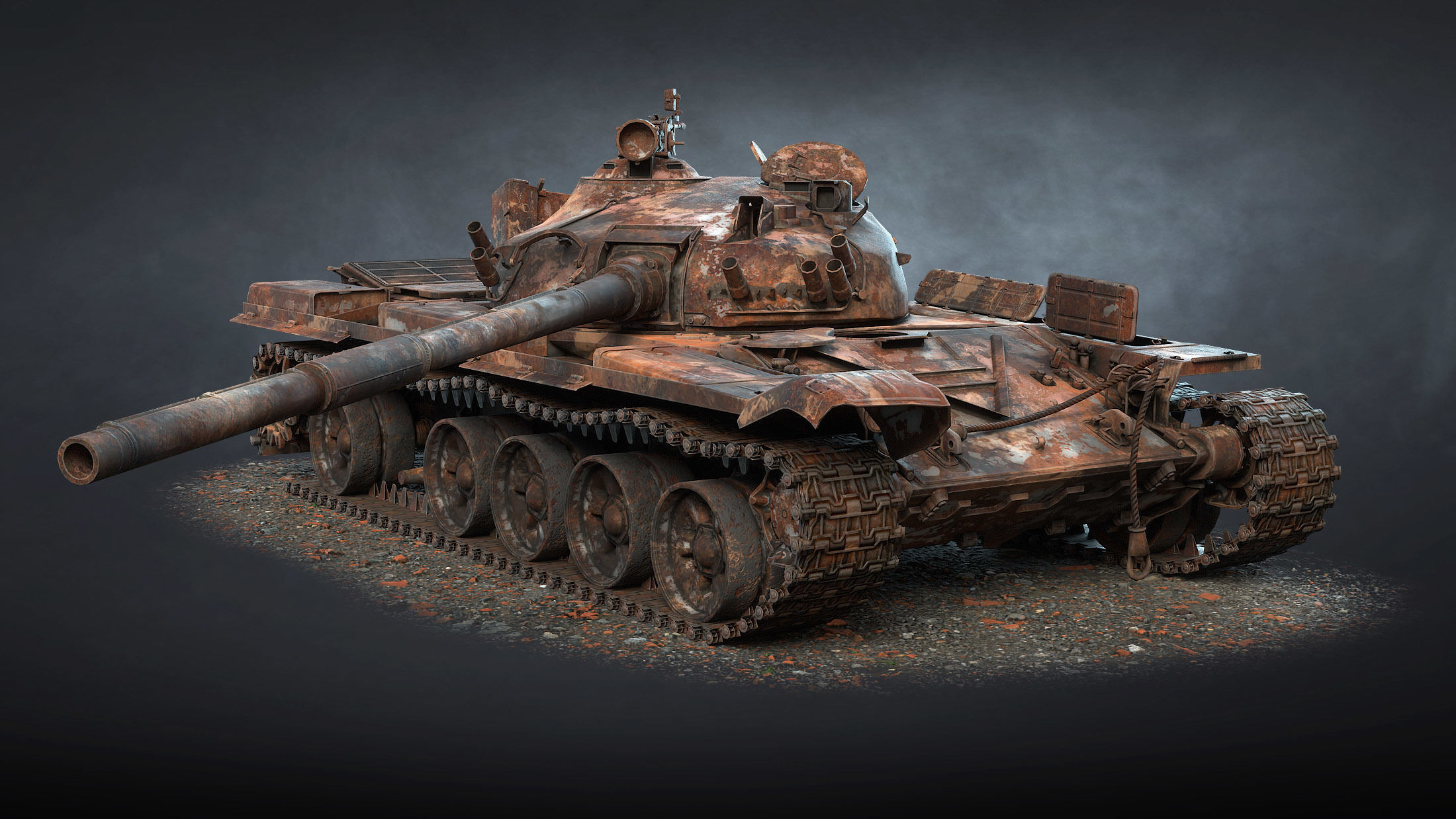 T-72A Tank Destroyed Low-poly 3D model_6