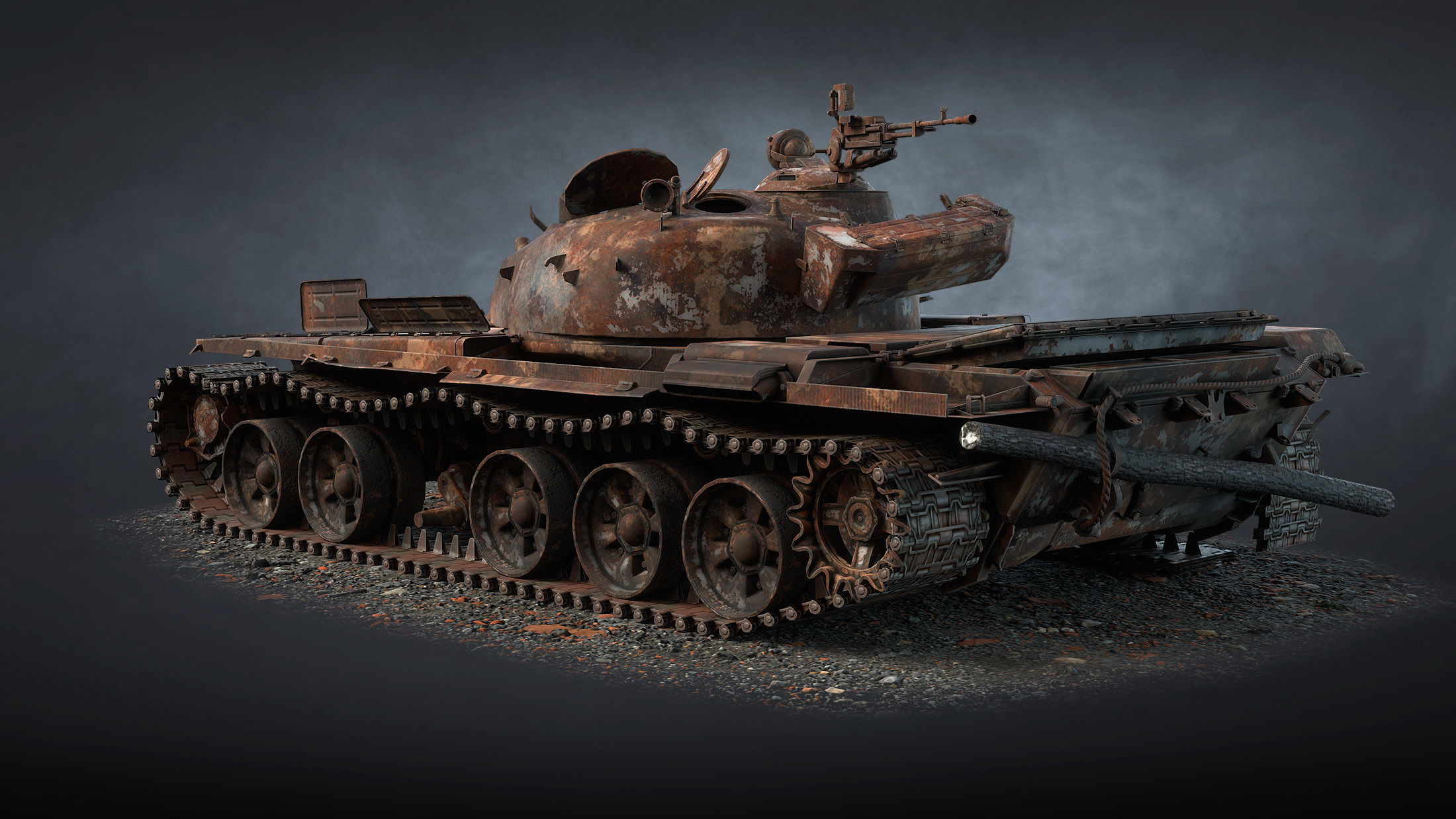 T-72A Tank Destroyed Low-poly 3D model_3