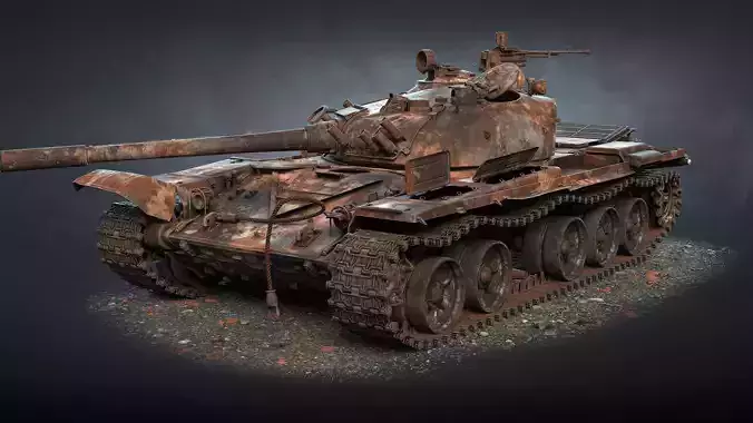 T-72A Tank Destroyed Low-poly 3D model