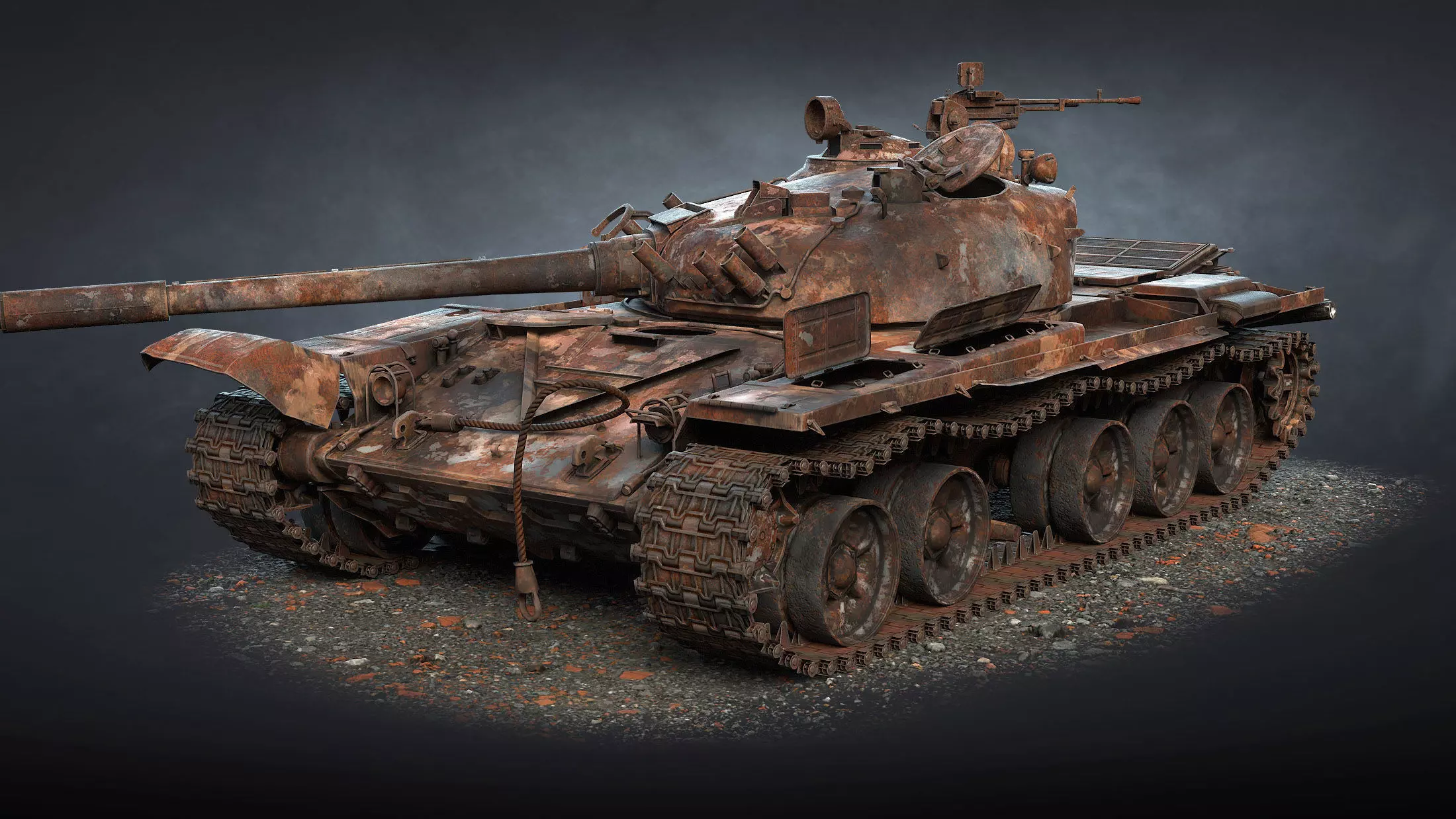 T-72A Tank Destroyed Low-poly 3D model_0