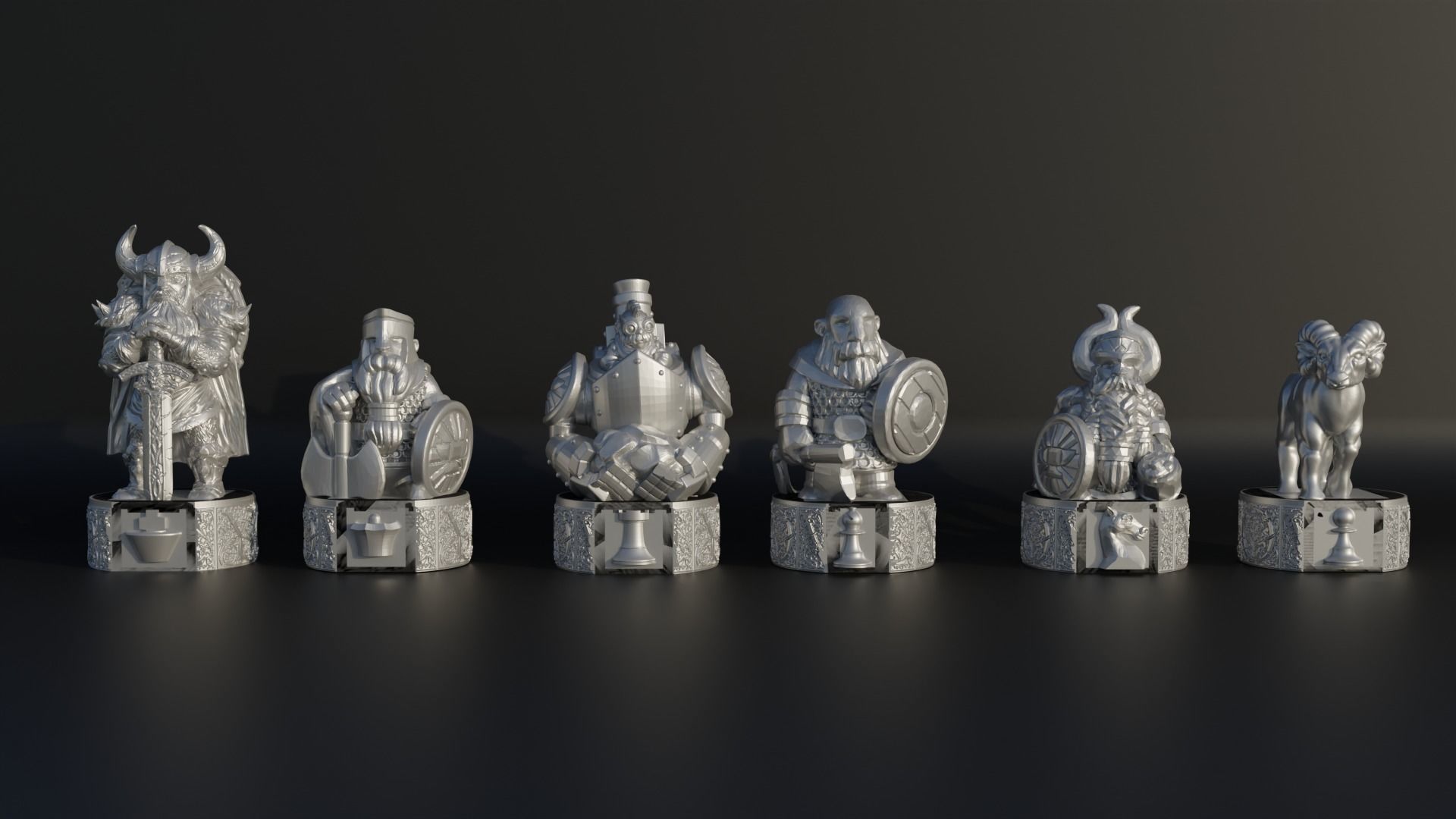 Dwarf Figure Chess Set - 6 Different Dwarf Character 3D print model_11