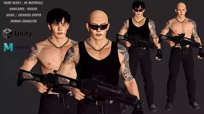 3D REALISTIC HUMAN RIGGED CHARACTER - ASIAN or JAPANESE SNIPER