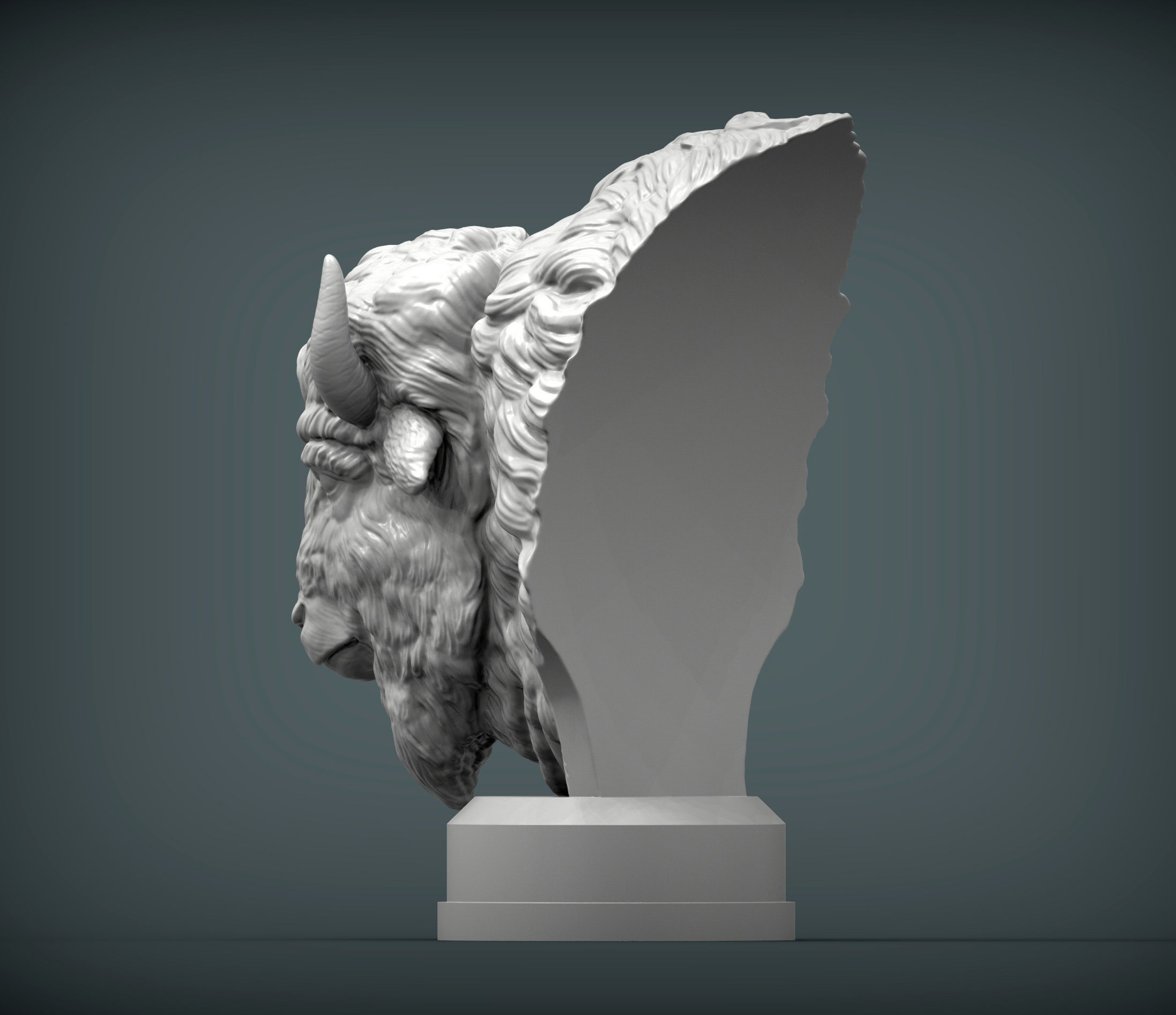 Bison bust 3D print model_3