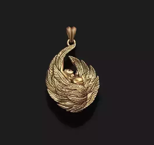 Girl with feather wings pendant v2