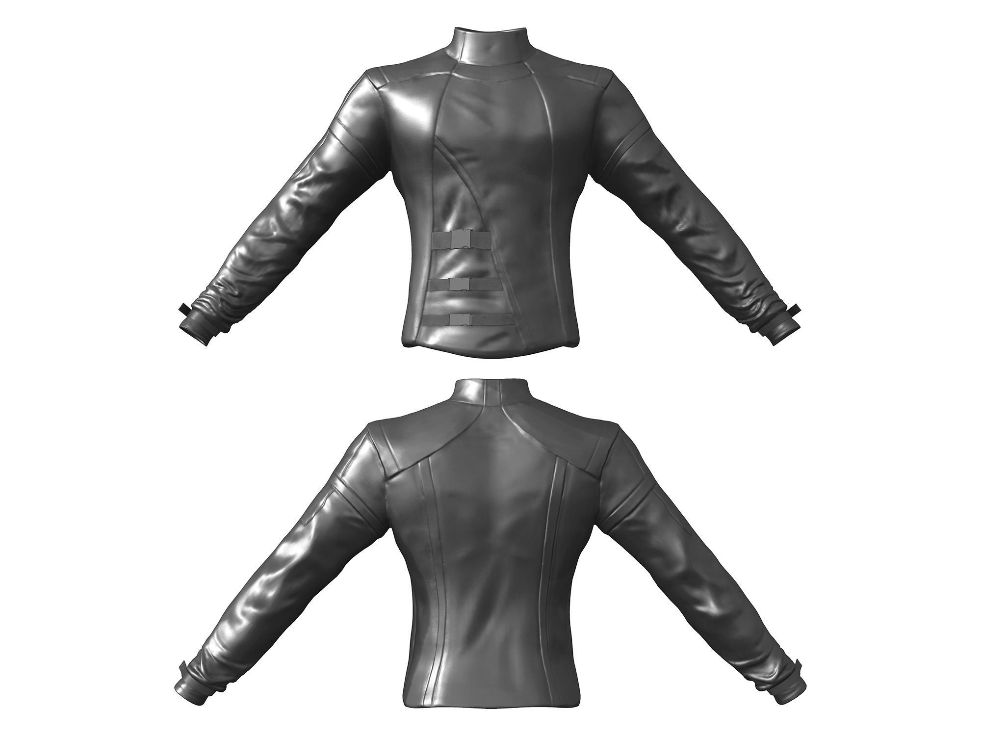 Male Black Leather Futuristic Dystopian Rider Outfit Low-poly 3D model_3