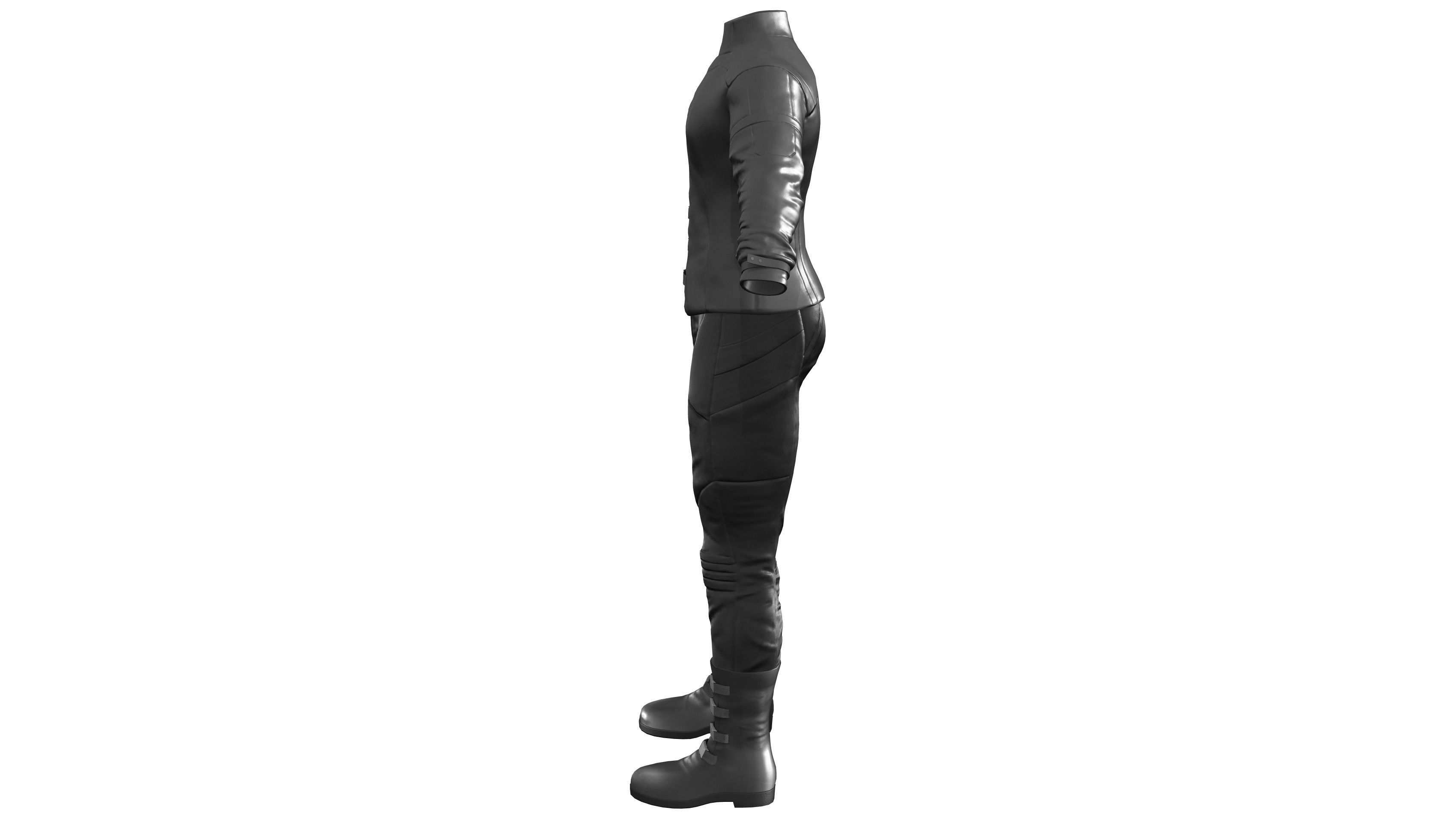 Male Black Leather Futuristic Dystopian Rider Outfit Low-poly 3D model_7