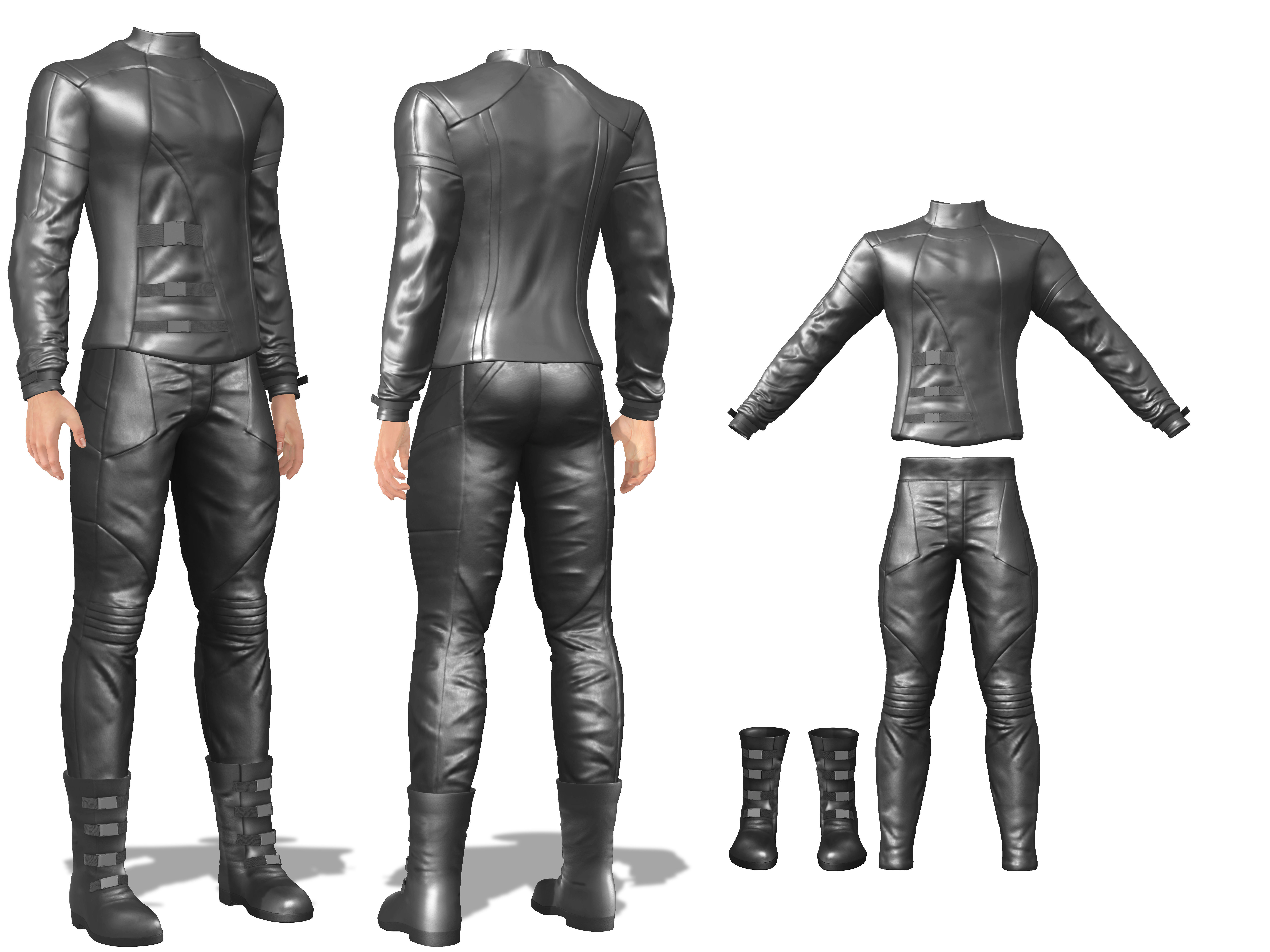 Male Black Leather Futuristic Dystopian Rider Outfit Low-poly 3D model_2