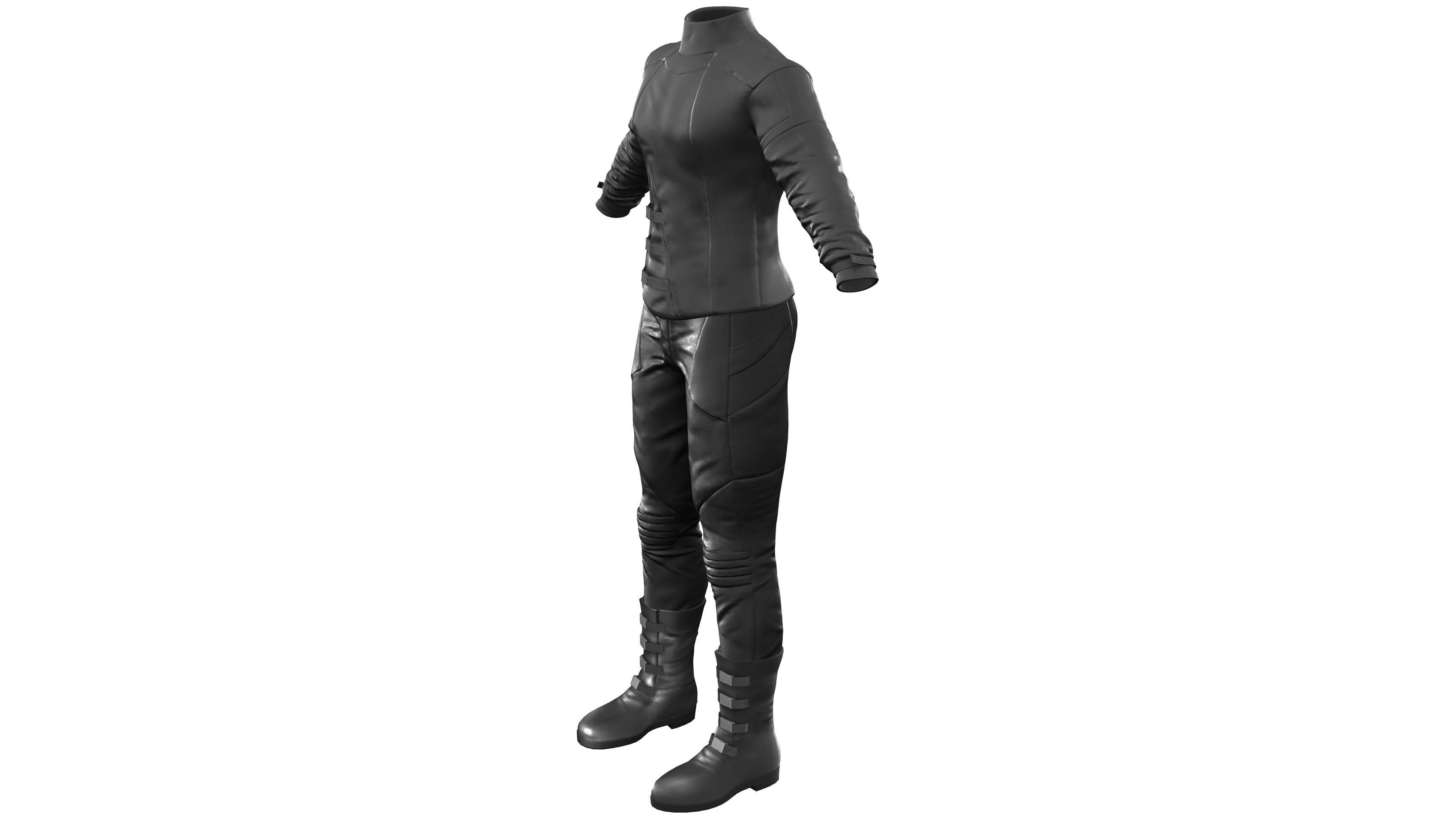 Male Black Leather Futuristic Dystopian Rider Outfit Low-poly 3D model_6