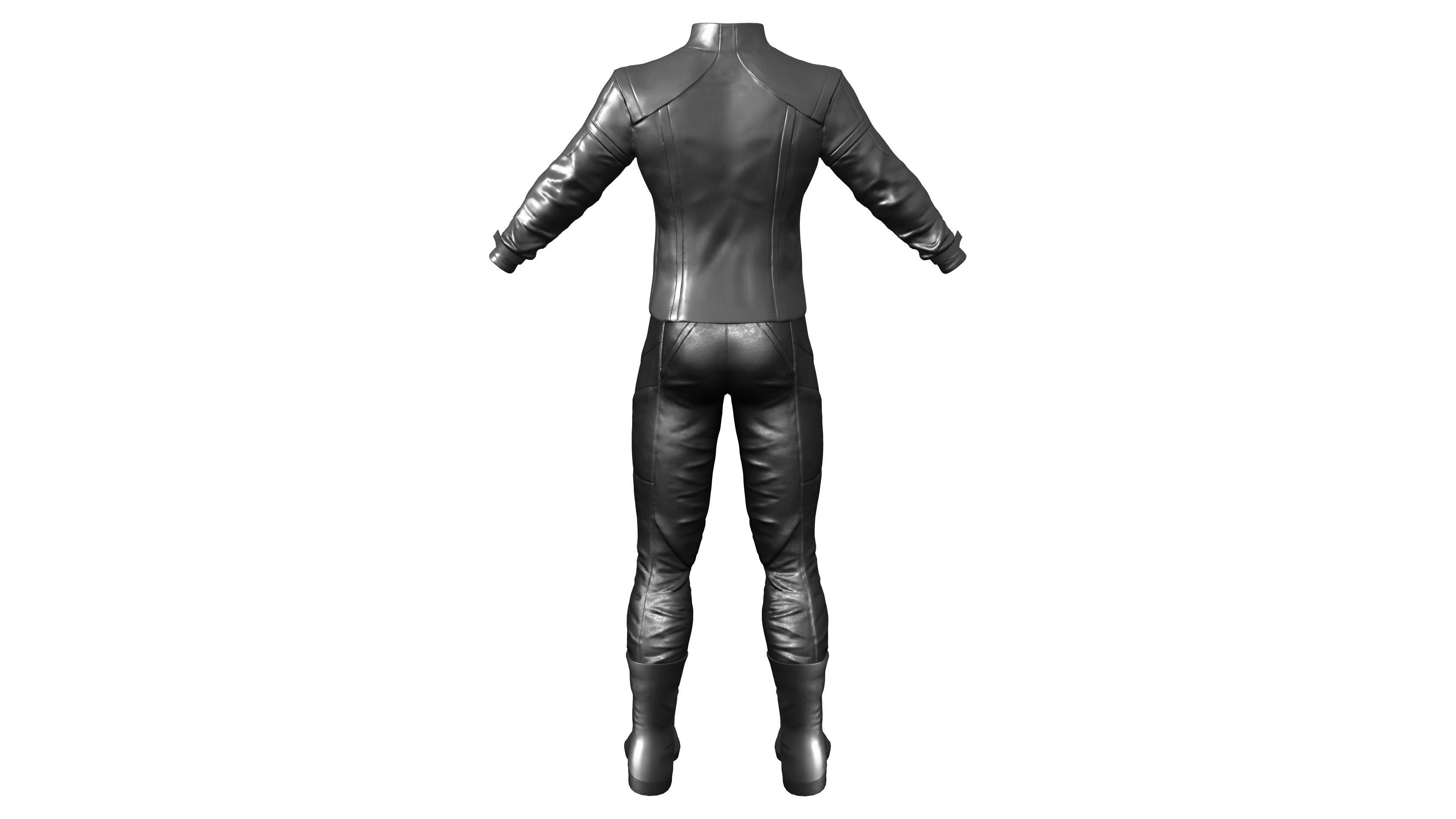 Male Black Leather Futuristic Dystopian Rider Outfit Low-poly 3D model_8