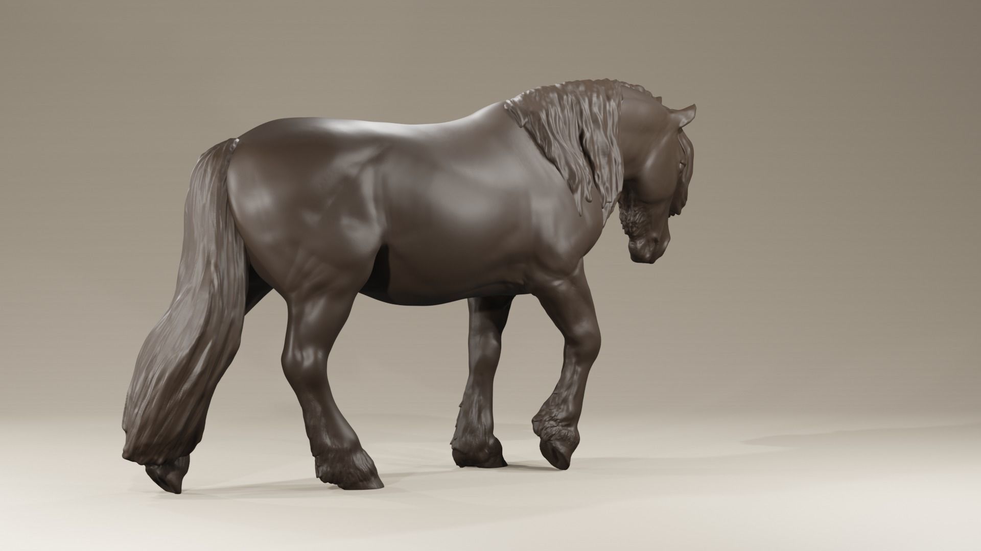 Realistic walking Frisian Horse for printing farmanimal 3D print model_4