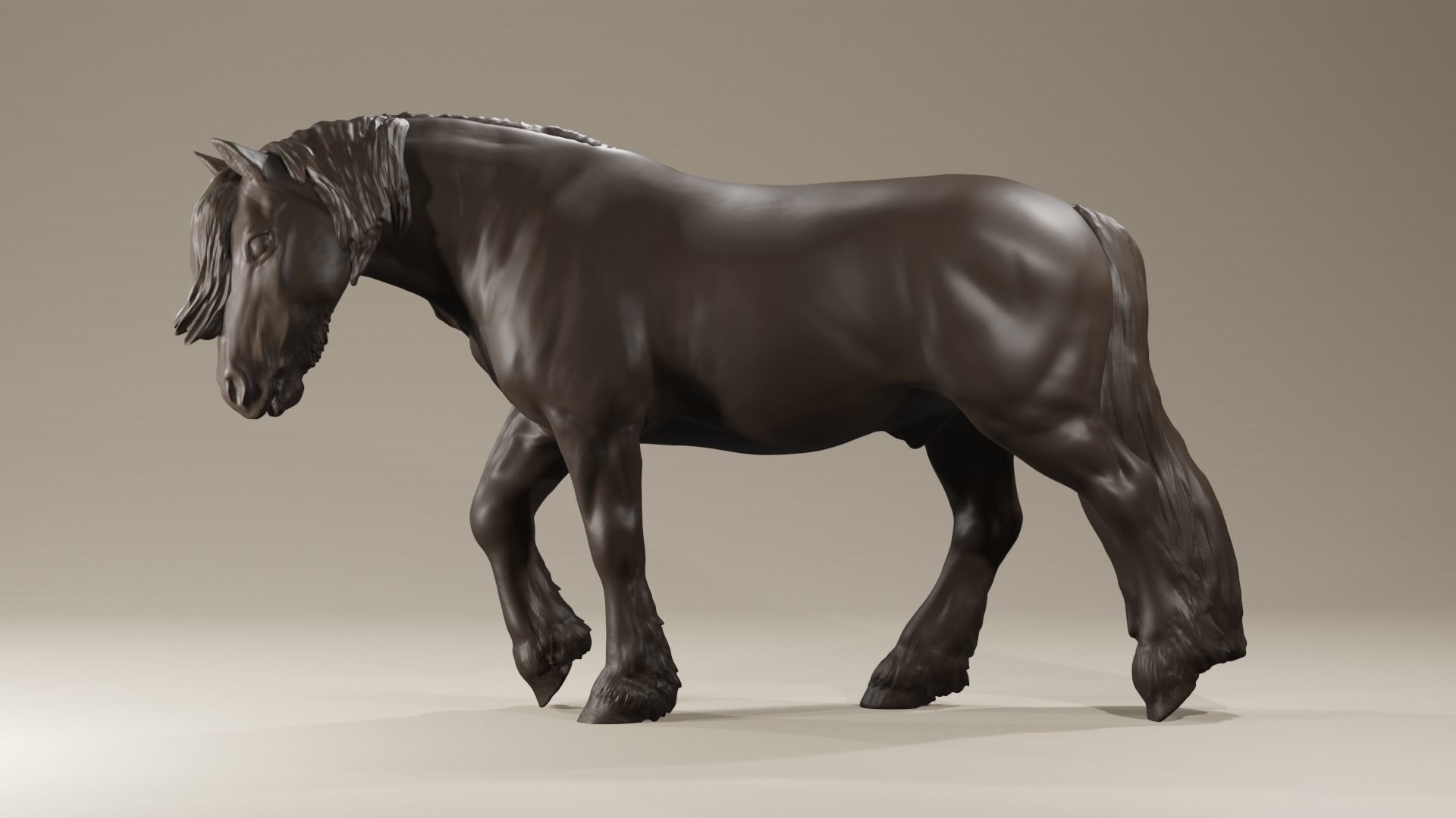 Realistic walking Frisian Horse for printing farmanimal 3D print model_1