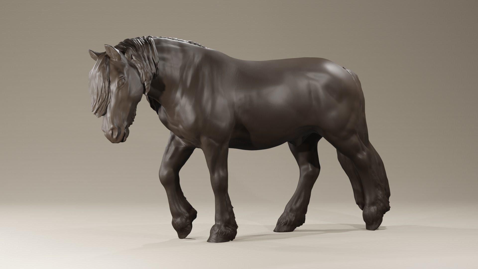 Realistic walking Frisian Horse for printing farmanimal 3D print model_2