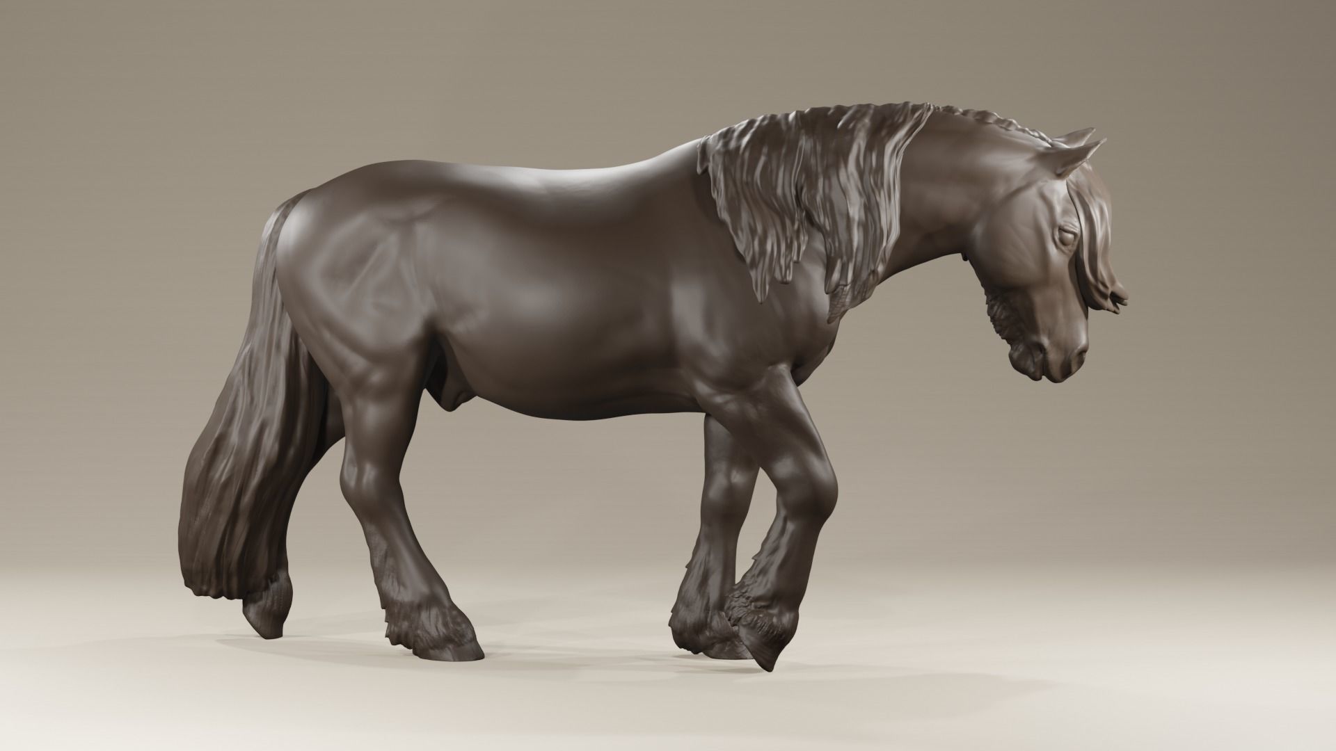 Realistic walking Frisian Horse for printing farmanimal 3D print model_3
