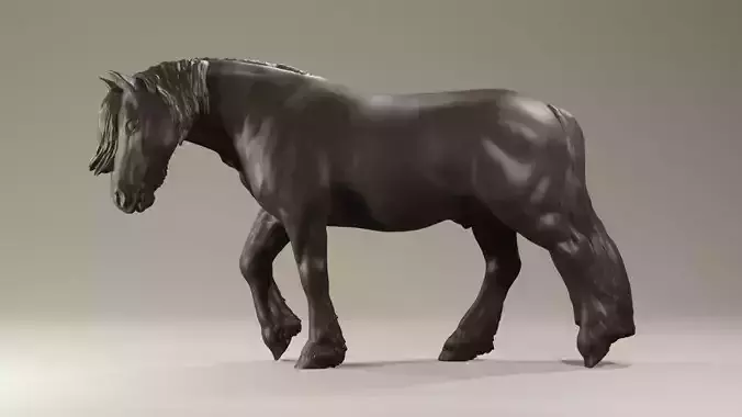Realistic walking Frisian Horse for printing farmanimal 3D print model
