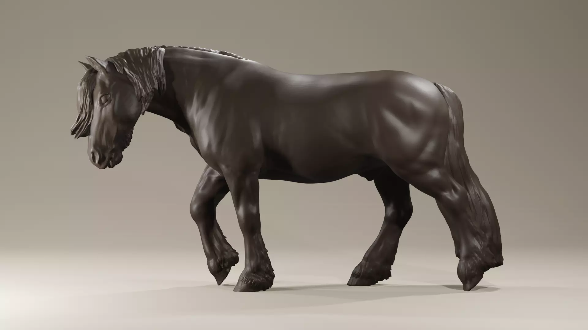 Realistic walking Frisian Horse for printing farmanimal 3D print model_0