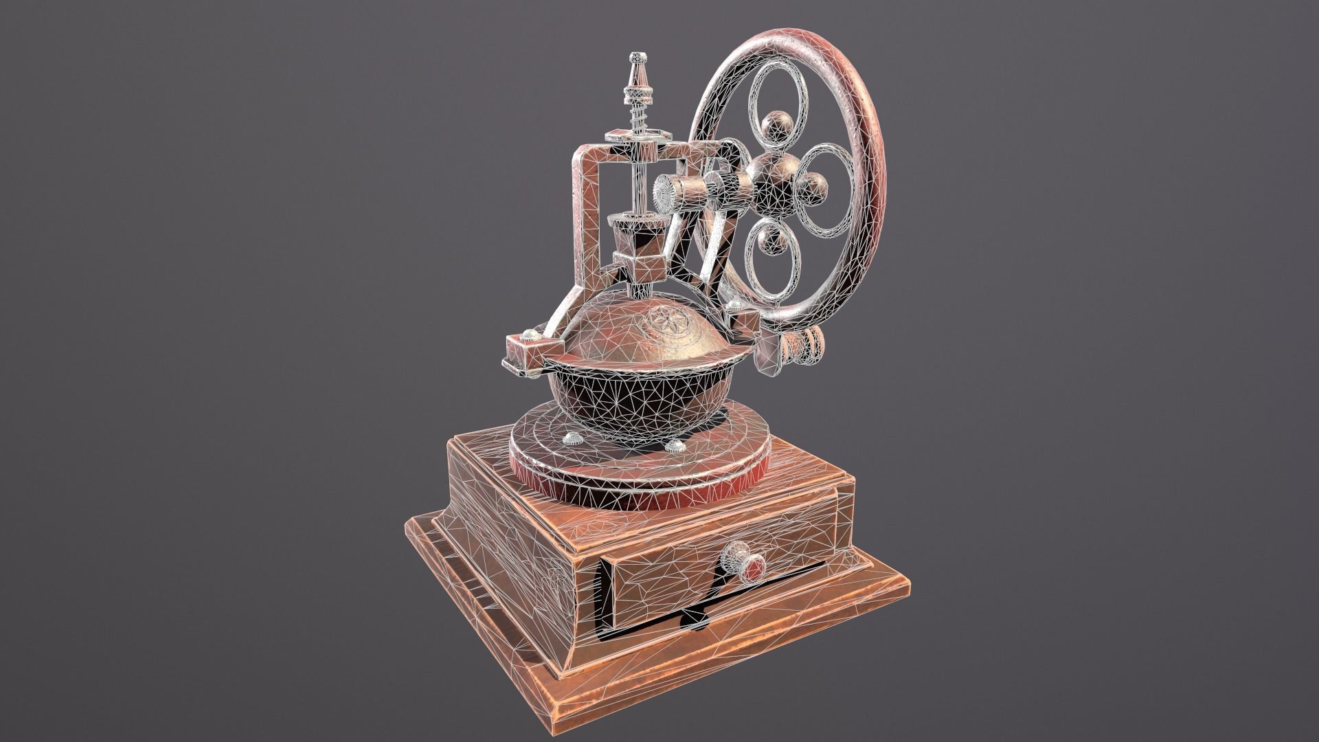 Antique Coffee Grinder Low-poly 3D model_2