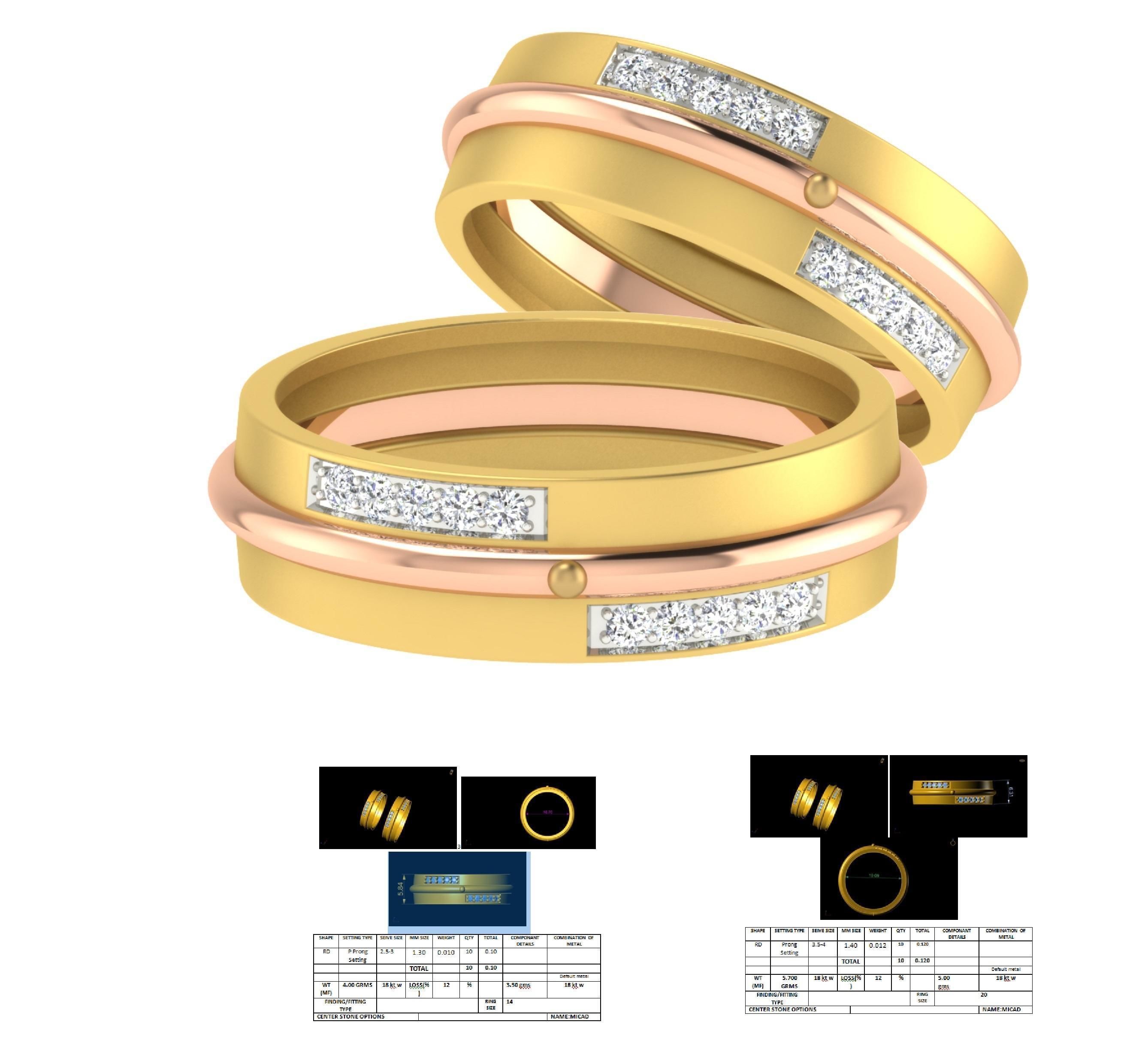 Couple Band Ring 3dm stl render detail 3D print model_1