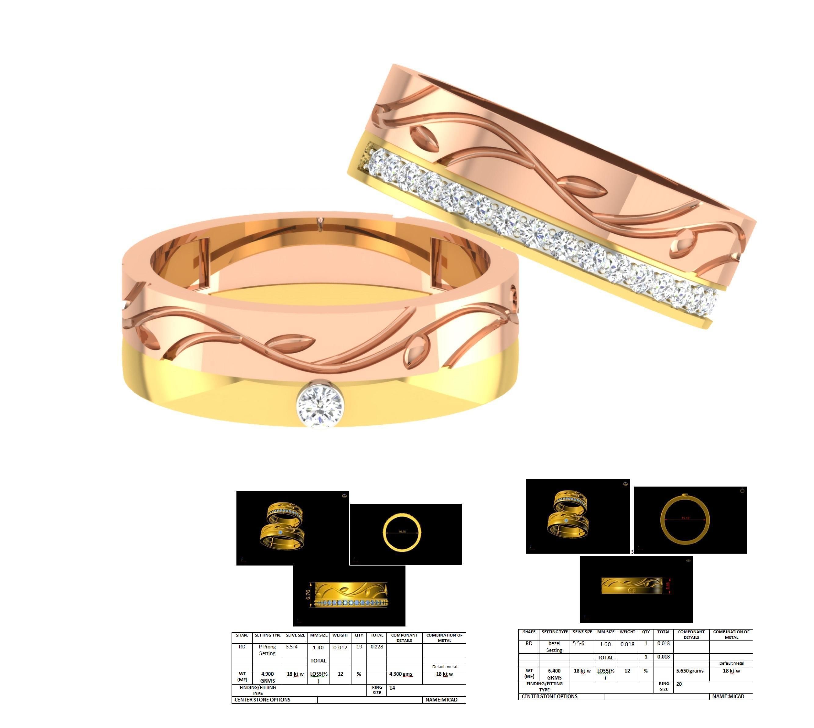 Couple Band Ring 3dm stl render detail 3D print model_1