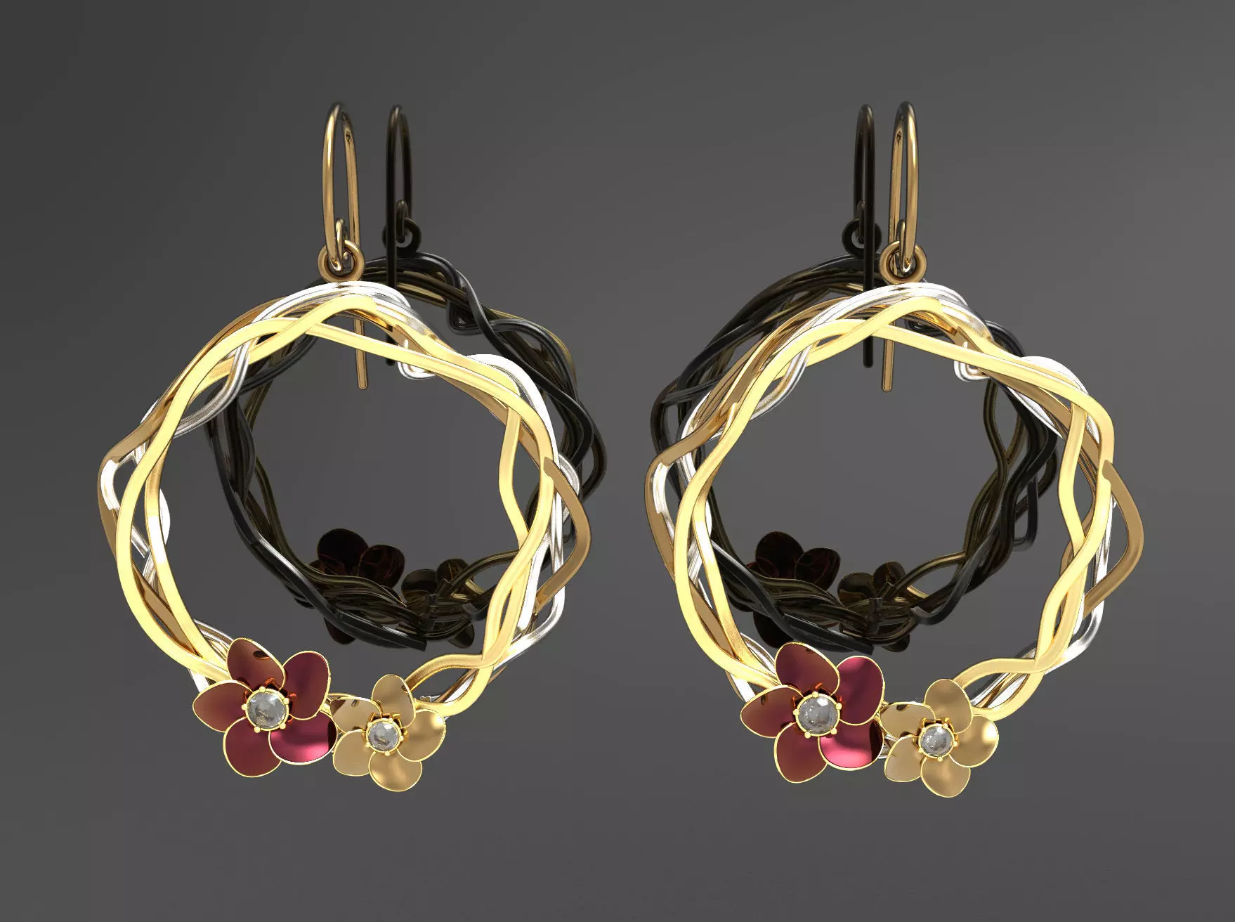 Earrings Hanging Flowers 3D model_0