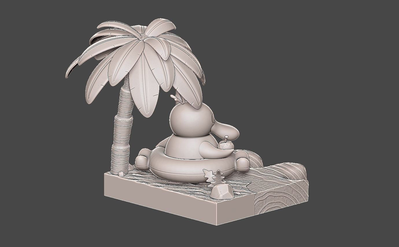 Pokemon psyduck beach style diorama with cuts 3D print model_8