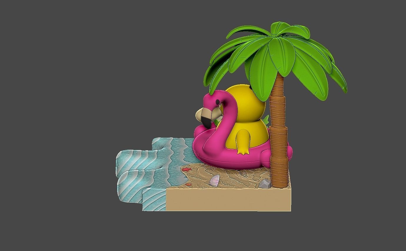 Pokemon psyduck beach style diorama with cuts 3D print model_9