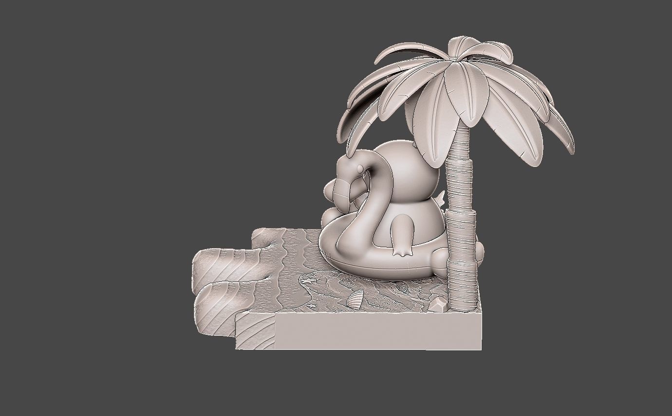 Pokemon psyduck beach style diorama with cuts 3D print model_10
