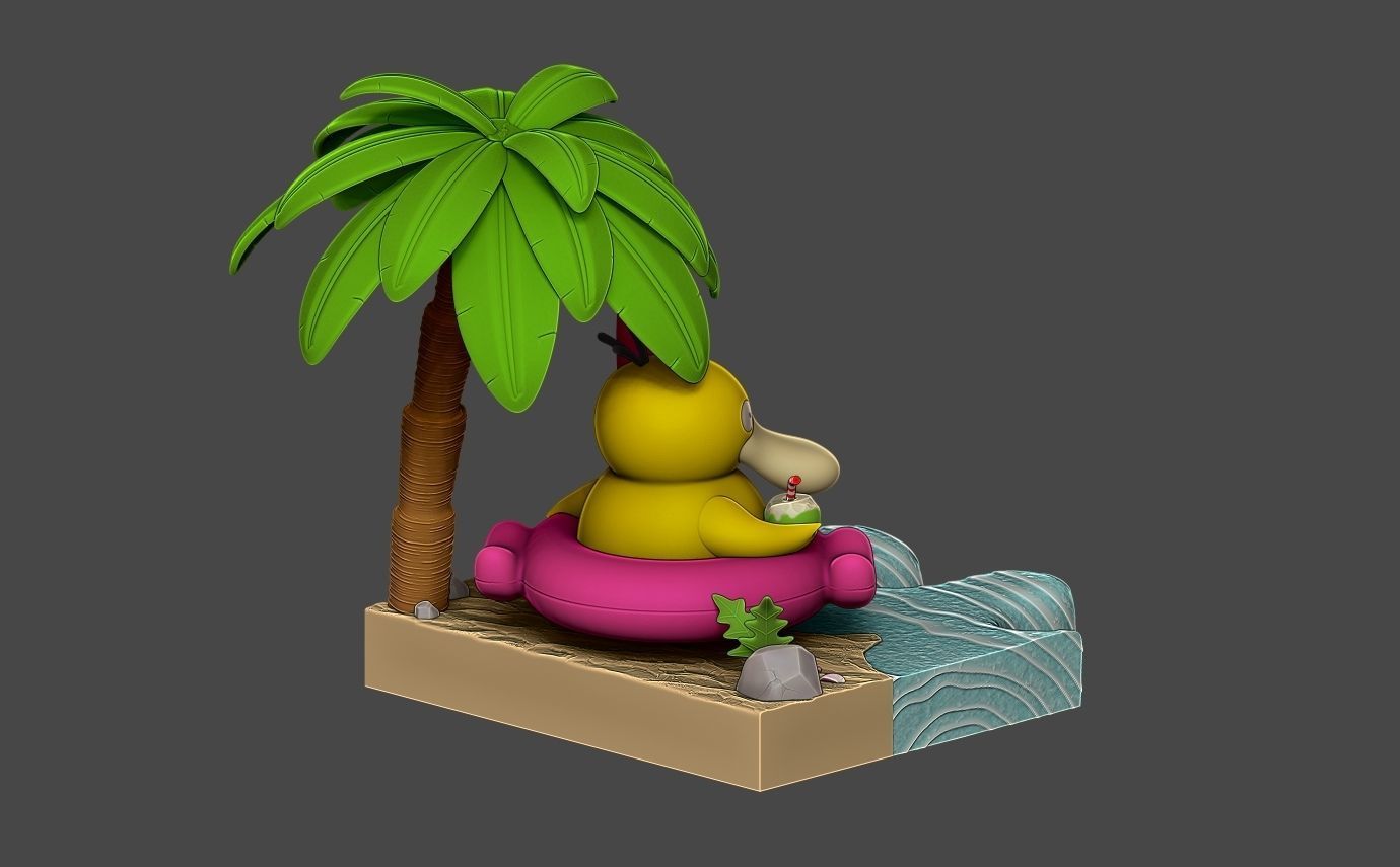 Pokemon psyduck beach style diorama with cuts 3D print model_7