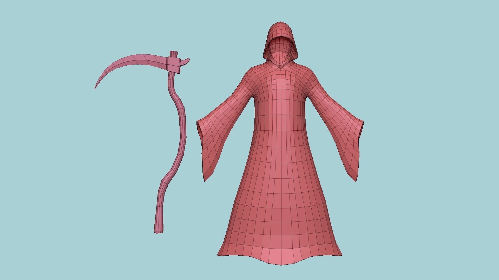 Grim Reaper Costume A05 Red Death - Character Design Low-poly 3D model_17