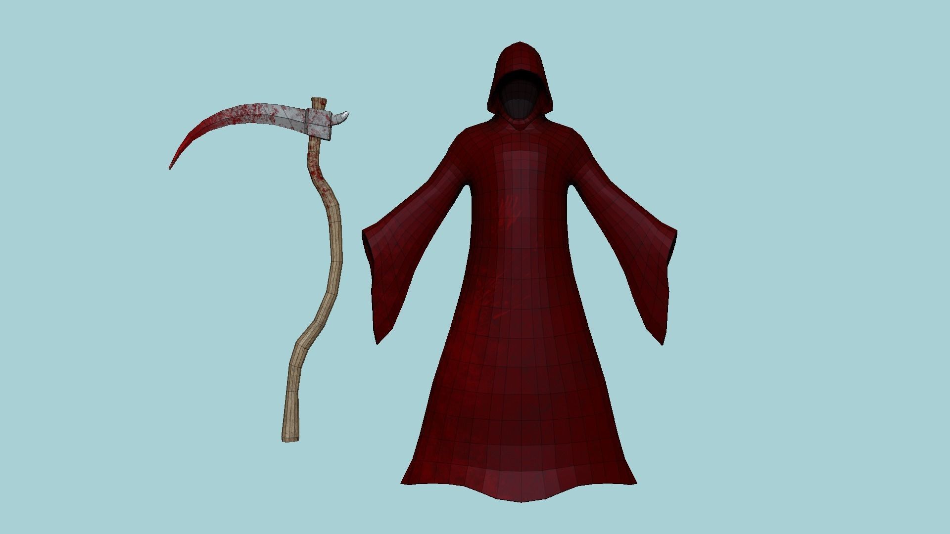 Grim Reaper Costume A05 Red Death - Character Design Low-poly 3D model_7