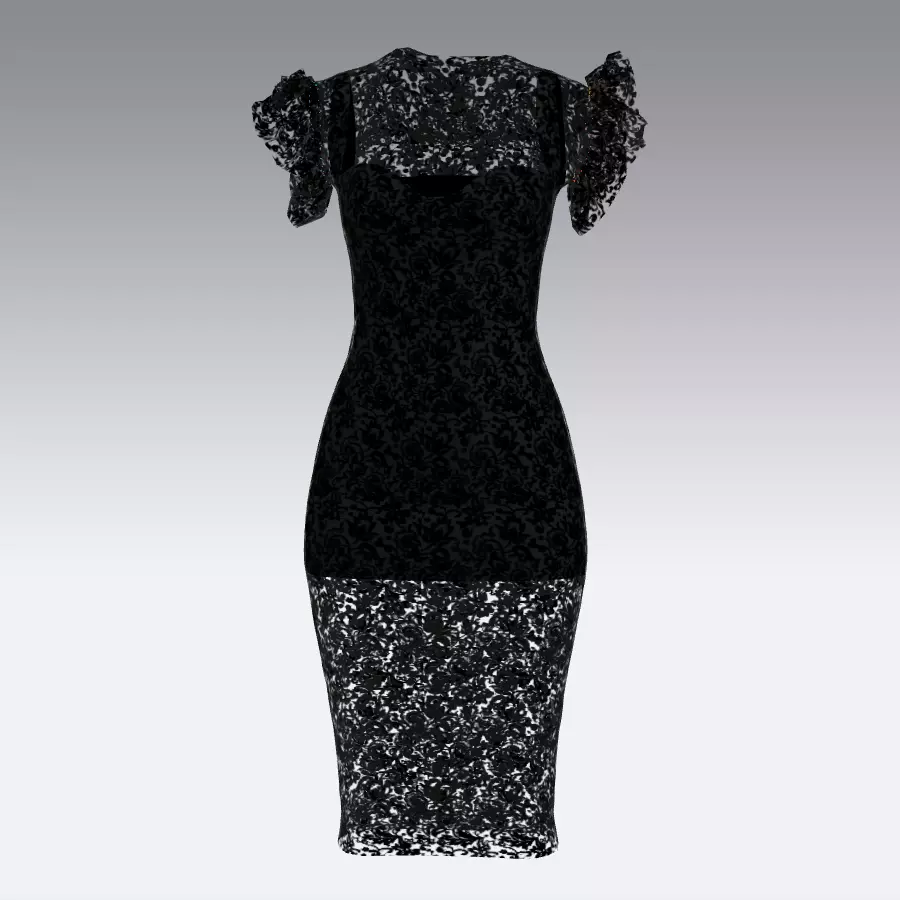 Dress lace ruffled detail heart nexkline dress Low-poly 3D model