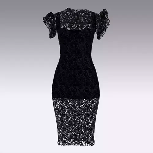 Dress lace  ruffled detail  heart nexkline dress Low-poly 3D model
