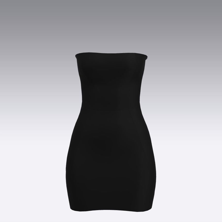 Dress mini black color strapless basic chic dress Low-poly 3D model_1