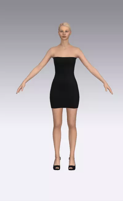 Dress mini black color strapless basic chic dress Low-poly 3D model_0