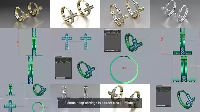 3 croos hoop earrings in diffrent size