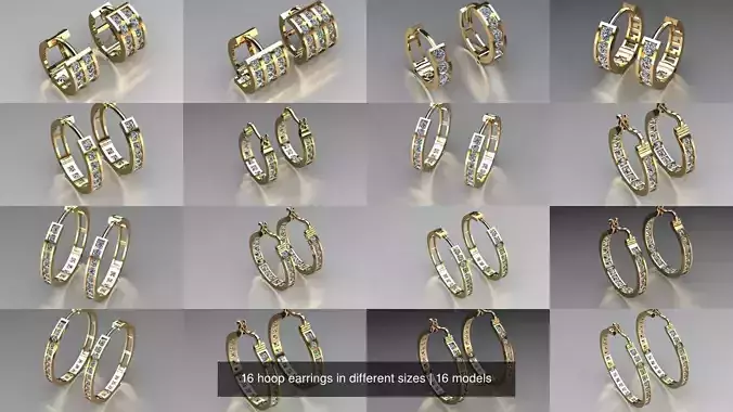 16 hoop earrings in different sizes