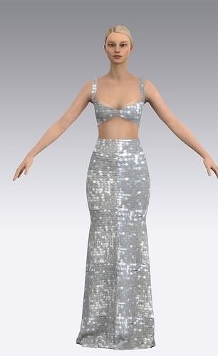 Dress glamour shine two pieces blouse skirt Low-poly 3D model