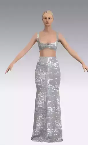 Dress glamour shine two pieces blouse skirt