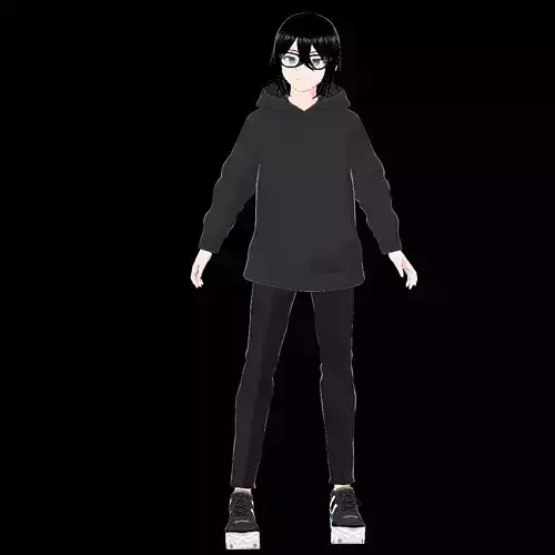 Anime character is a mysterious and gloomy boy Low-poly 3D model
