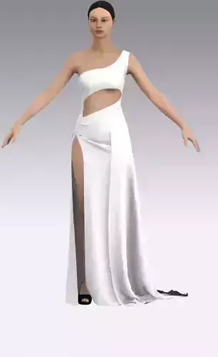 Dress  asymetric belt paneled elastic slit skirt  one shoulder Low-poly 3D model