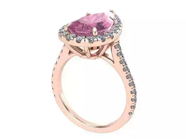 Rose Gold Pink Pear Diamond and Halo Engagement Ring