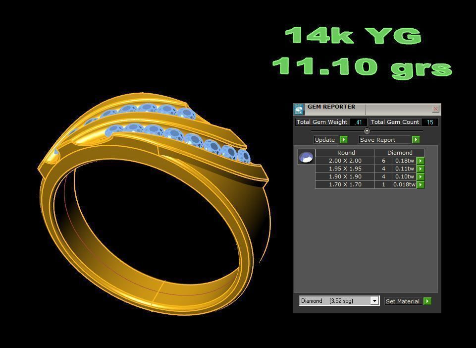 Golden Round Diamond Ring 3D print model_4