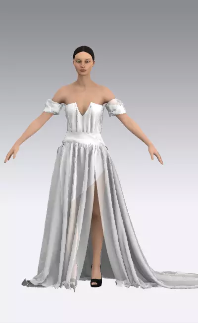 Dress heart neckline low slevee belt detail Low-poly 3D model